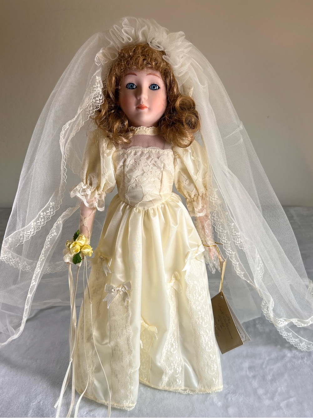 Porcelain Bride Doll in Cream Wedding Gown and Veil